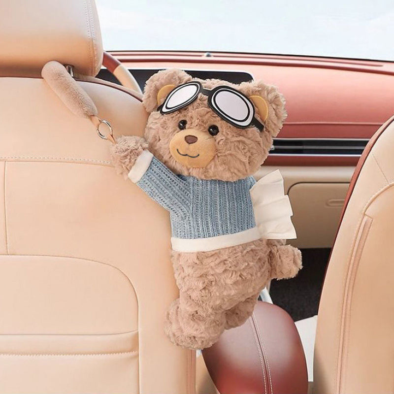 😩 Az autódban mindig szétszóródnak a zsebkendők, nem találsz megfelelő tárolót? 🧸 Plüssmackós zsebkendőtartó az autóba