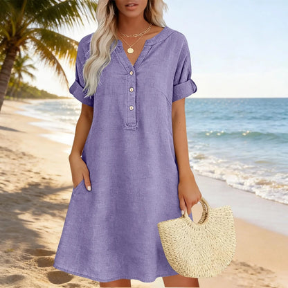 🏖️AKCIÓ: 50% KEDVEZMÉNY! 👗 Női V-nyakú tunika – laza szabás, zsebekkel és lélegző anyagból