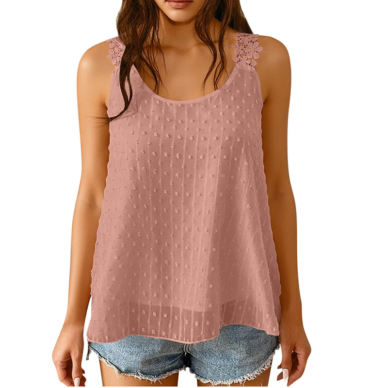 👚 Szeretnél nőies és stílusos megjelenést egyetlen felsővel? Elegáns, pöttyös csipkés pántos ujjatlan top