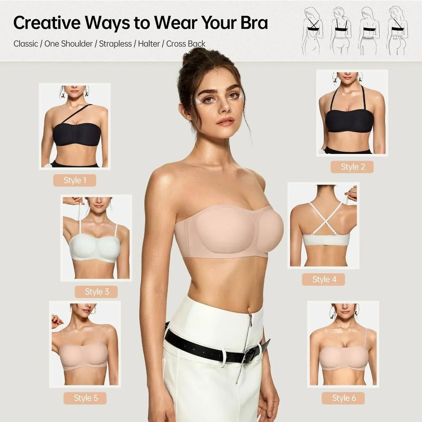 💞Női vállpánt nélküli melltartók, push-up bandeau melltartók, csúszásmentes, merevítő nélküli, párnázott melltartók, varratmentes, kényelmes csőmelltartók