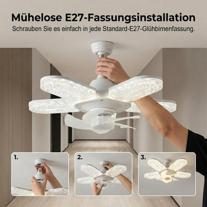 ✨ 5 lapátos LED-es ventilátorlámpa kristályhatással 💎💨