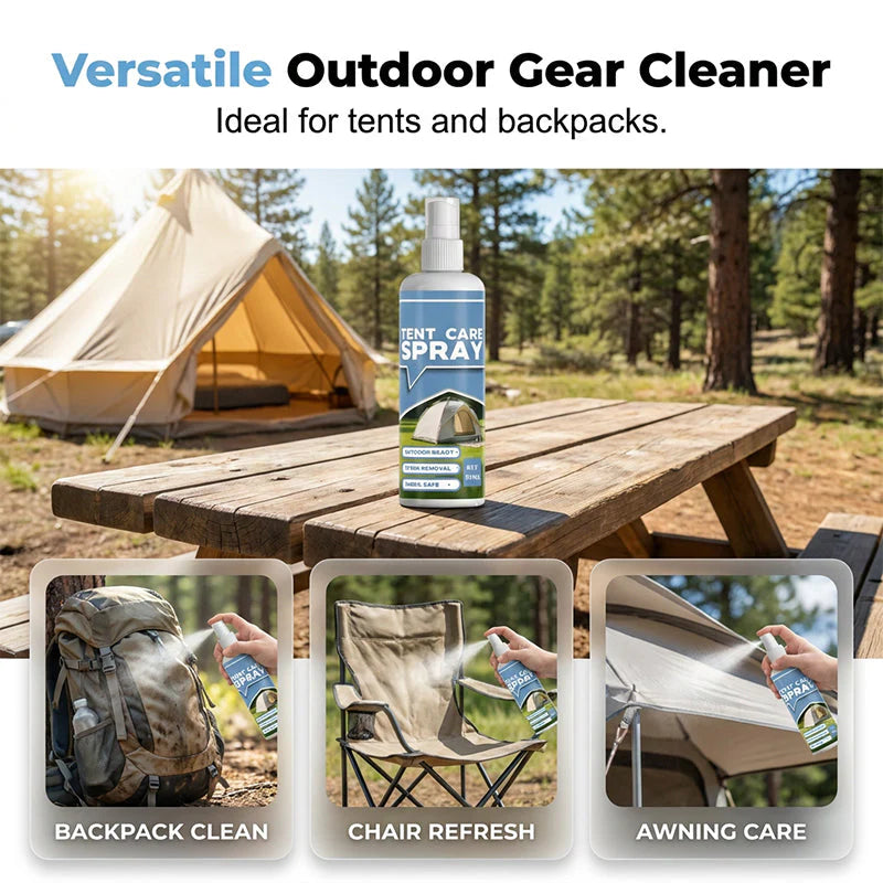 ⛺ Tisztítsd meg és védd a sátradat – Mélytisztító spray outdoor felszerelésekhez – utánvéttel fizethető ✨