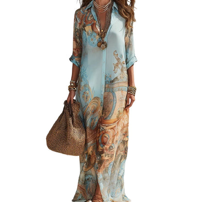 🥰 Elegáns, nőies hosszú ruhát keresel különleges alkalmakra? 👗 Elegáns, retro mintás női maxi ruha