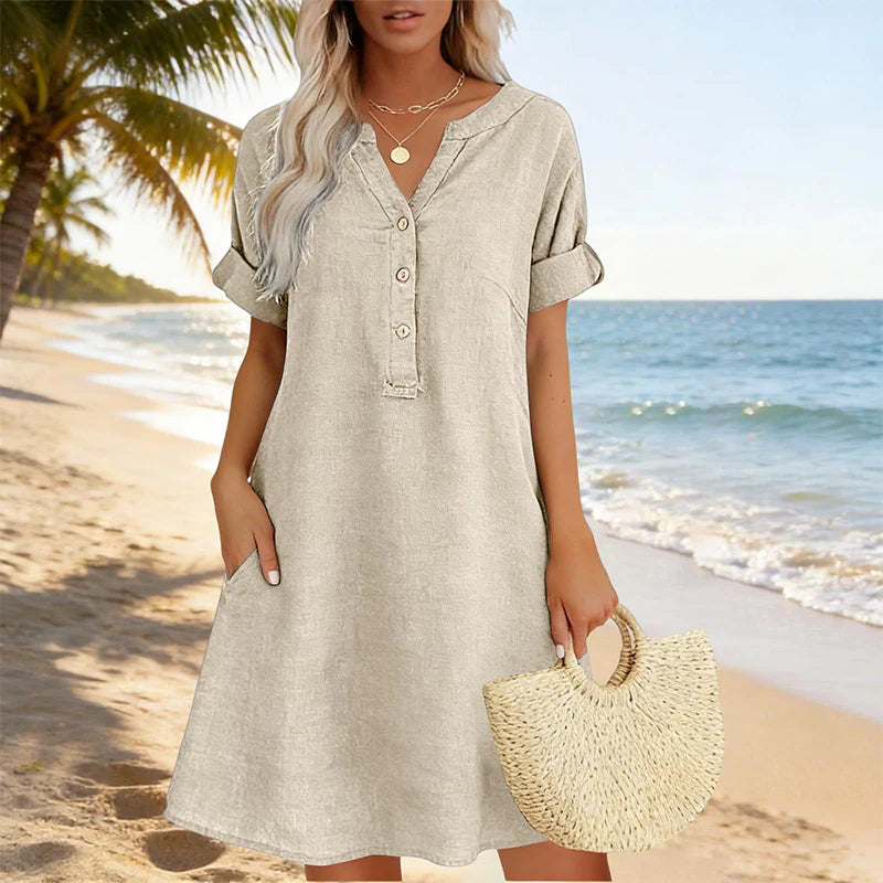 🏖️AKCIÓ: 50% KEDVEZMÉNY! 👗 Női V-nyakú tunika – laza szabás, zsebekkel és lélegző anyagból
