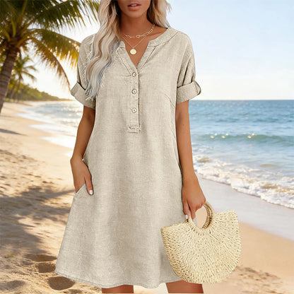 🏖️AKCIÓ: 50% KEDVEZMÉNY! 👗 Női V-nyakú tunika – laza szabás, zsebekkel és lélegző anyagból
