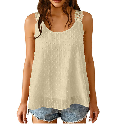 👚 Szeretnél nőies és stílusos megjelenést egyetlen felsővel? Elegáns, pöttyös csipkés pántos ujjatlan top