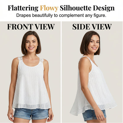 👚 Szeretnél nőies és stílusos megjelenést egyetlen felsővel? Elegáns, pöttyös csipkés pántos ujjatlan top