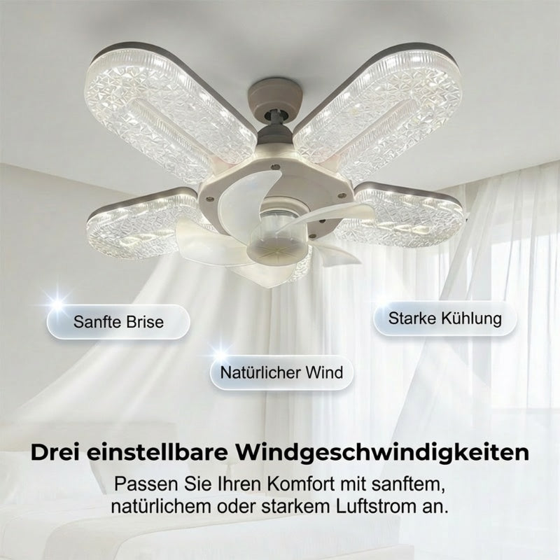 ✨ 5 lapátos LED-es ventilátorlámpa kristályhatással 💎💨