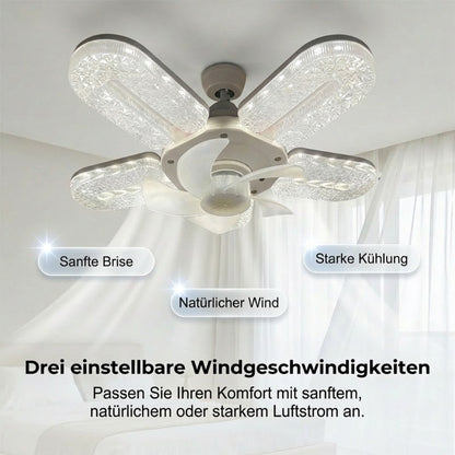 ✨ 5 lapátos LED-es ventilátorlámpa kristályhatással 💎💨