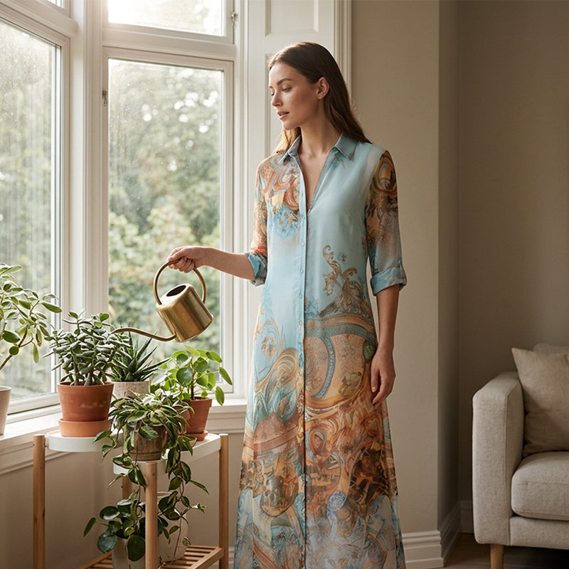 🥰 Elegáns, nőies hosszú ruhát keresel különleges alkalmakra? 👗 Elegáns, retro mintás női maxi ruha