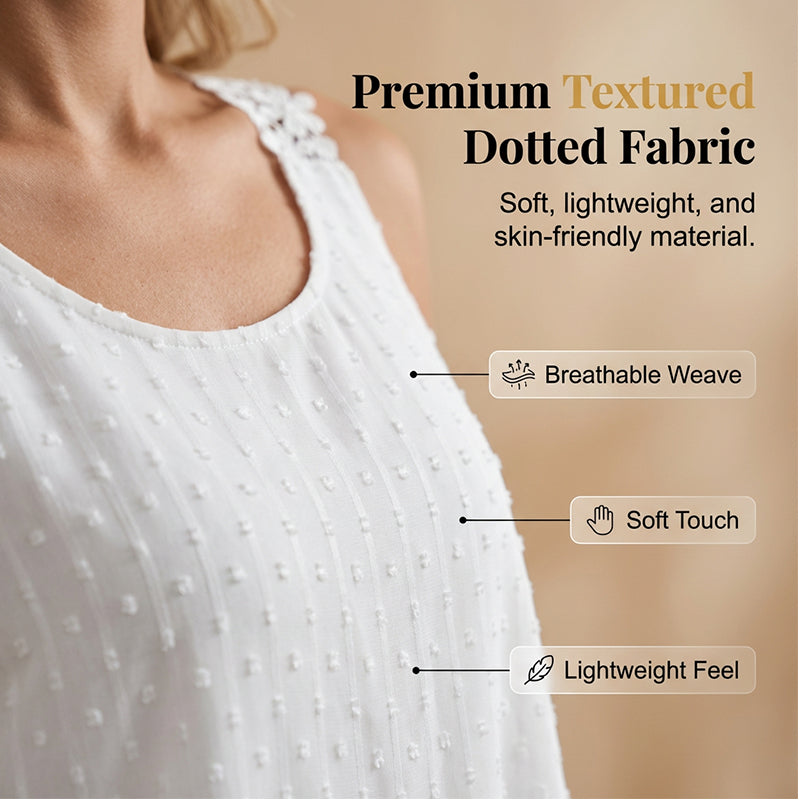👚 Szeretnél nőies és stílusos megjelenést egyetlen felsővel? Elegáns, pöttyös csipkés pántos ujjatlan top