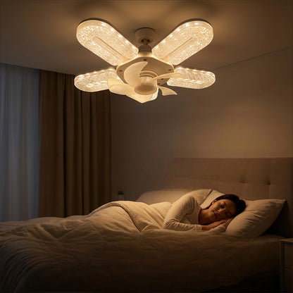 ✨ 5 lapátos LED-es ventilátorlámpa kristályhatással 💎💨