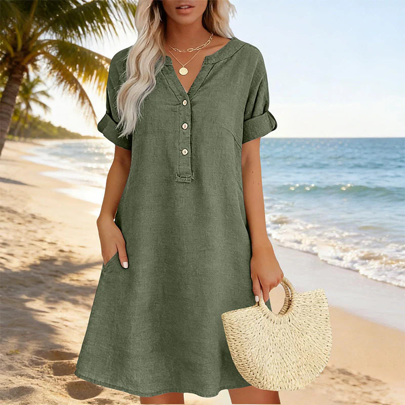 🏖️AKCIÓ: 50% KEDVEZMÉNY! 👗 Női V-nyakú tunika – laza szabás, zsebekkel és lélegző anyagból