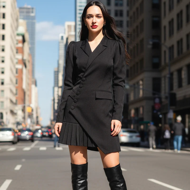 👗✨ Gombos mini blézerruha redős szegéllyel – elegancia és trendi stílus egyben