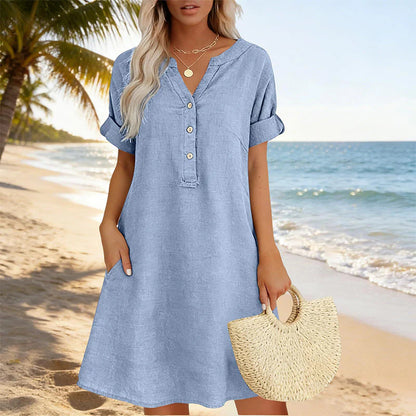🏖️AKCIÓ: 50% KEDVEZMÉNY! 👗 Női V-nyakú tunika – laza szabás, zsebekkel és lélegző anyagból