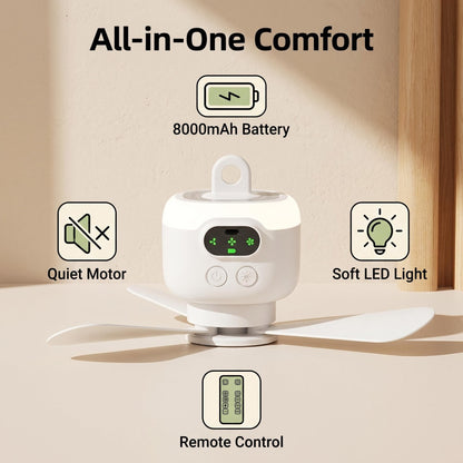 Újratölthető mennyezeti ventilátor LED-es világítással