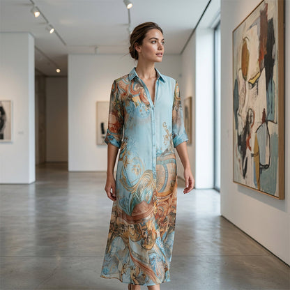 🥰 Elegáns, nőies hosszú ruhát keresel különleges alkalmakra? 👗 Elegáns, retro mintás női maxi ruha