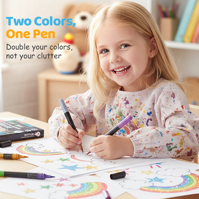Kreatív rajzoláshoz és díszítéshez tökéletes választás!🎨 🎁🎨 24 Színű Kétvégű Csillámos Filctoll Készlet ✨🖊️