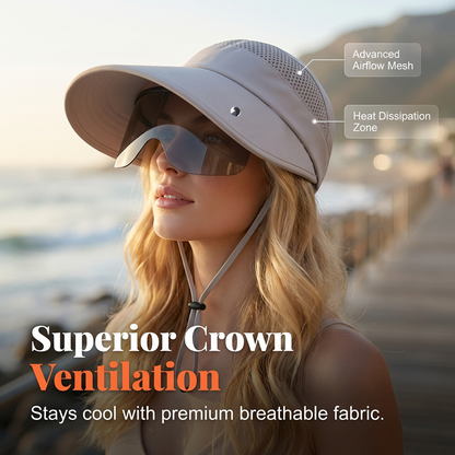 ☀️Védd bőrödet a káros napsugárzástól! 🧢🌞 Széles karimájú napellenzős sapka arcvédővel 💨