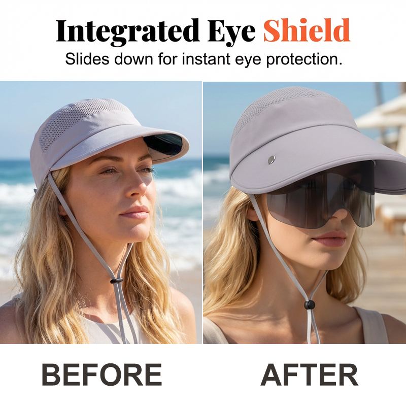 ☀️Védd bőrödet a káros napsugárzástól! 🧢🌞 Széles karimájú napellenzős sapka arcvédővel 💨