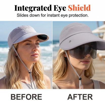 ☀️Védd bőrödet a káros napsugárzástól! 🧢🌞 Széles karimájú napellenzős sapka arcvédővel 💨